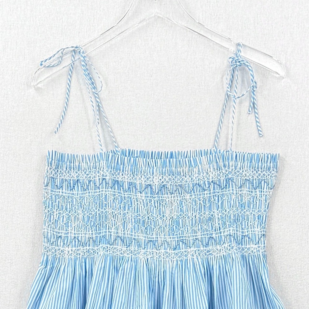 J CREW Paloma Smocked Tank Top Womens Medium Blue White Stripe Tie Shoulder NEW - Picture 9 of 15
